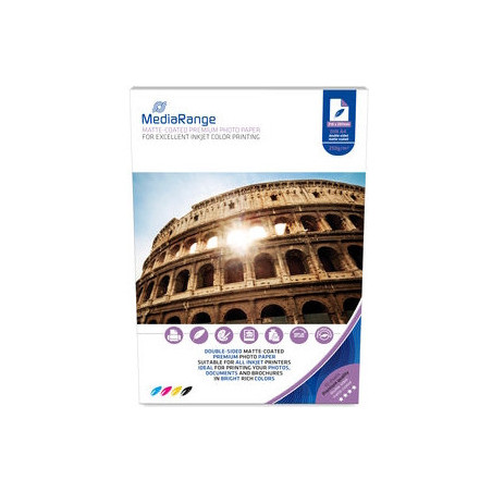 MediaRange DIN A4 Photo Paper for inkjet printers, dual-side matte-coated, 250g, 50 sheets