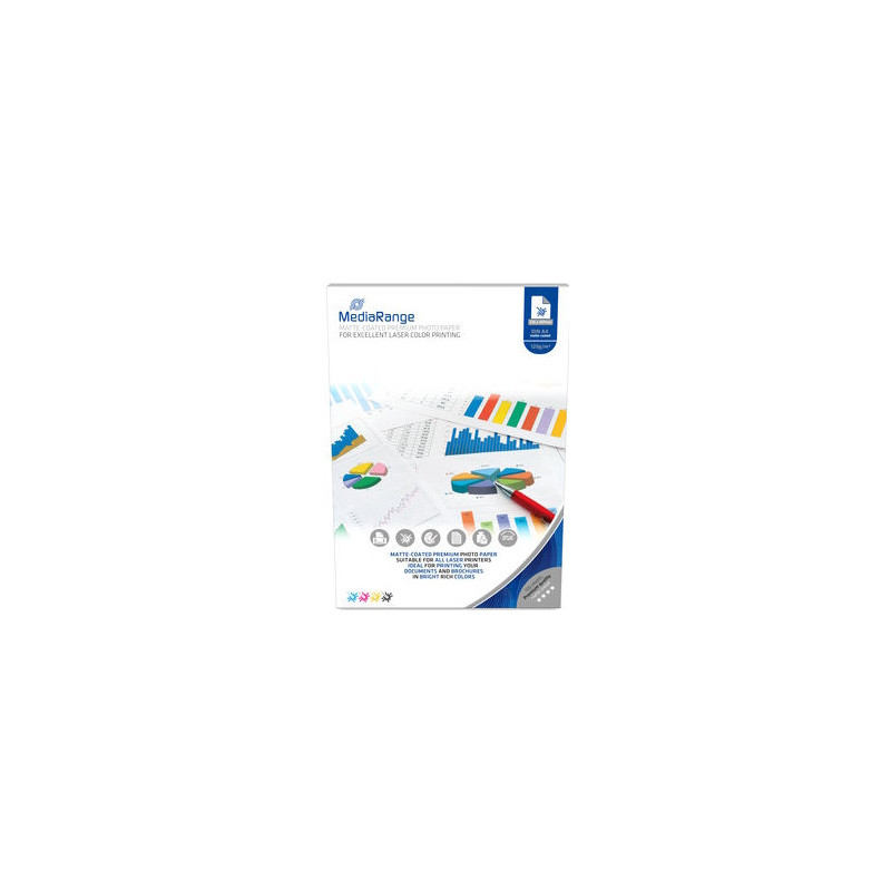 MediaRange Fotopapier DIN A4 für Laserdrucker, matt beschichtet, 120g, 100 Blatt