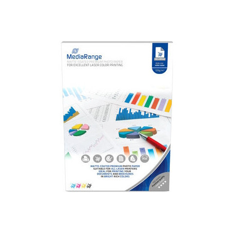 Papel fotográfico MediaRange A4 mate para láser, 120 g
