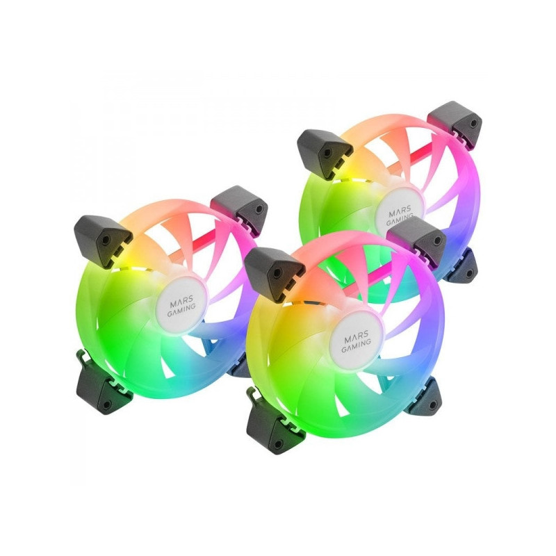 Mars Gaming MF-3A Kit de Ventiladores ARGB - Iluminacion 360 Sin Marco - Efectos ARGB Rainbow