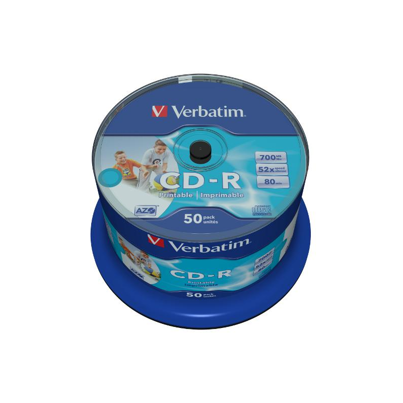CD-R 52x Vollflächig bedruckbar Verbatim AZO Non-ID Spindel 50 Stk.