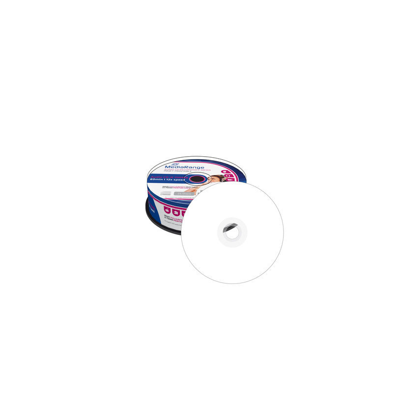 MediaRange CD-R Audio 700MB 80min 12x, imprimible inkjet superficie completa, tarrina 25