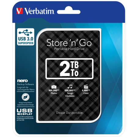 2 TB Disco duro portátil USB 3.0 Store n Go de Verbatim, color negro