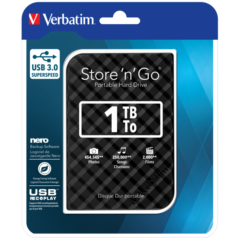 1 TB Tragbare Festplatte Verbatim Store n Go USB 3.0, schwarz