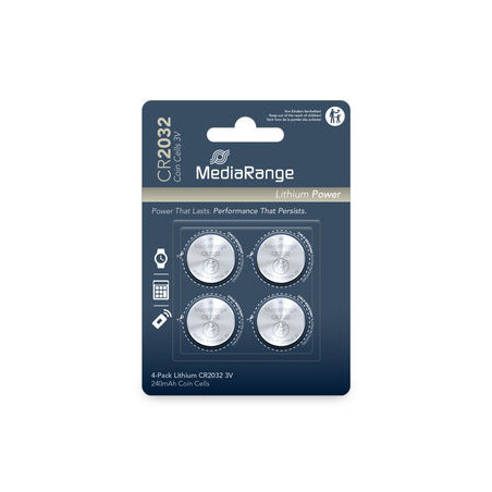Pilhas de botão de lítio MediaRange CR2032, 3 V – pack de 4