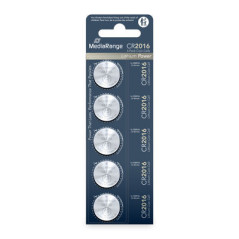 MediaRange Lithium Coin Cells, CR2016|3V, Pack 5