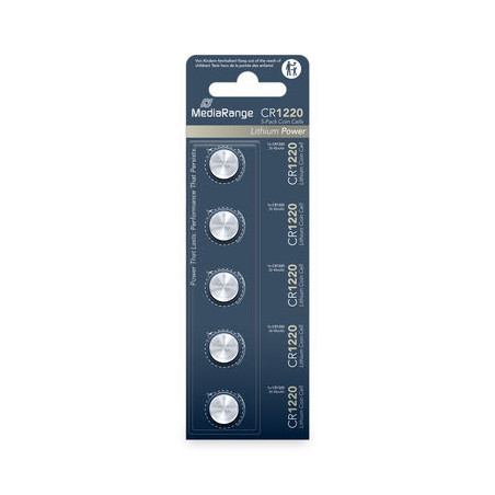 Pilhas de botão de lítio MediaRange CR1220, 3 V – pack de 5