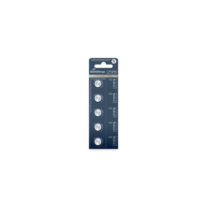 Pilhas Litio Coin Cell|CR1216 3V Pack 5 Unidades MEDIARANGE Pilhas Litio Coin Cell|CR1216 3V Pack 5 Unidades MEDIARANGE