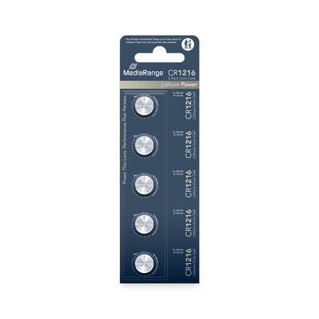 Piles bouton lithium MediaRange CR1216, 3 V – lot de 5