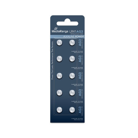  Pilhas Alcalinas Coin Cell AG3|LR41|1.5V Pack 10 Unidades MEDIARANGE