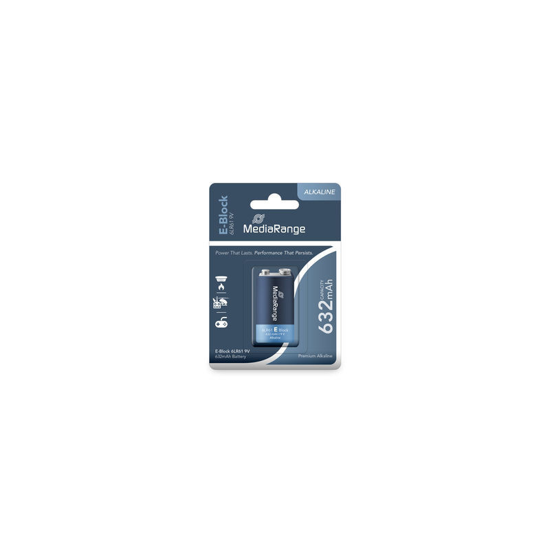 Pilhas alcalinas premium E-block|6LR61|9V, 1 unidades MediaRange Pilhas alcalinas premium E-block|6LR61|9V, 1 unidades MediaRange