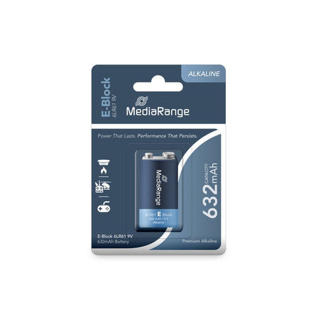  Pilhas Alcalinas Premium E-Block|6LR61|9V, 1 Unidades MEDIARANGE