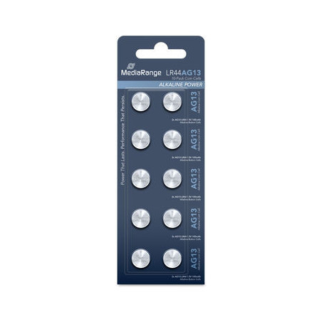 MediaRange Premium Alkaline Coin Cells, AG13|LR44|1.5V, Pack 10