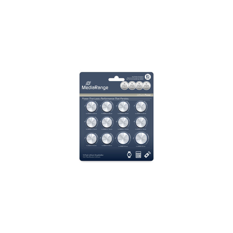 Piles bouton au lithium, assortiment CR2016|CR2025|CR2032|CR2450, pack 12