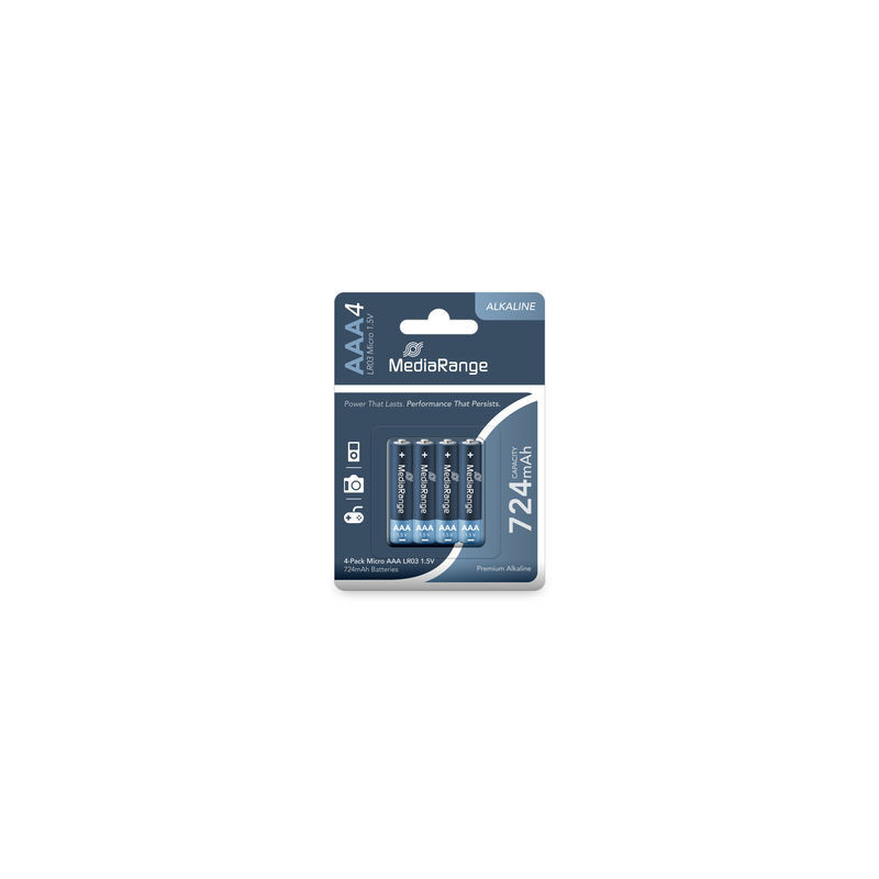 MediaRange Premium Alkaline Batteries, Micro AAA|LR03|1.5V, Pack 4 MediaRange Premium Alkaline Batteries, Micro AAA|LR03|1.5V, Pack 4