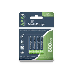 MediaRange Rechargeable NiMH Accus, Micro AAA|HR03|1.2V, Pack 4