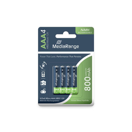 MediaRange Rechargeable NiMH Accus, Micro AAA|HR03|1.2V, Pack 4