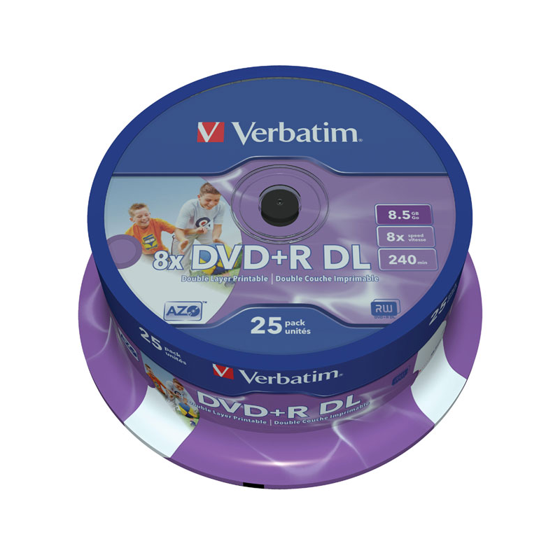 Verbatim DVD+R Doppio strato 8,5GB 8X superficie stampabile wide - no-ID campana 25 Verbatim DVD+R Doppio strato 8,5GB 8X superficie stampabile wide - no-ID campana 25
