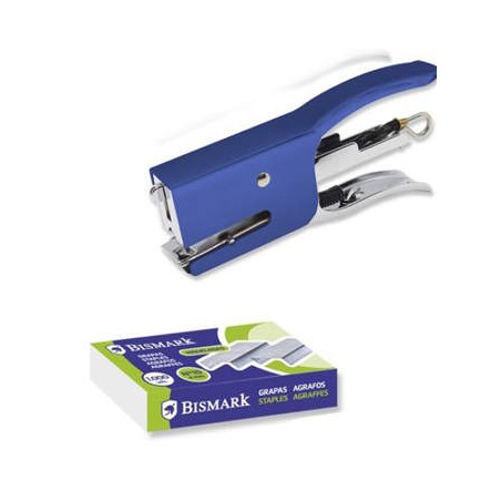 Agrafeuse miniature Bismark avec pince + 2000 agrafes - Capacité d'agrafage : 15 feuilles - Grande durabilité - BLEU