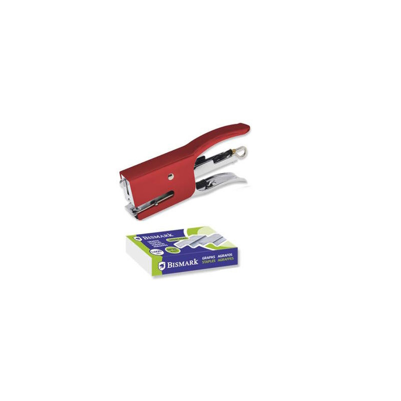 Cucitrice mini Bismark con pinze + 2000 punti metallici - Capacità di cucitura 15 fogli - Elevata durata - ROSSO