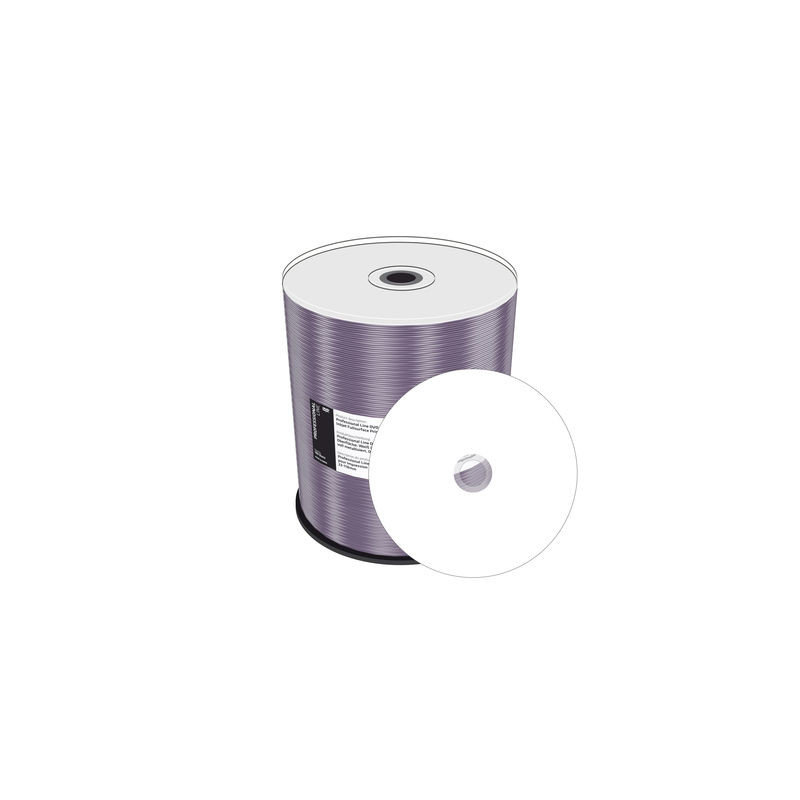 Prof. Line DVD-R 4,7GB 120min 16x, imprimible inkjet superficie completa, blanco, Wide Sputtered, tarrina 100 Prof. Line DVD-R 4,7GB 120min 16x, imprimible inkjet superficie completa, blanco, Wide Sputtered, tarrina 100