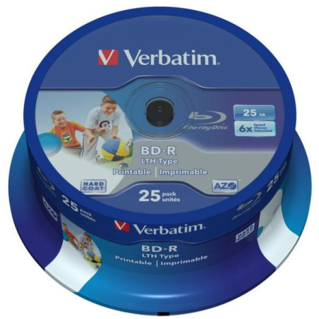 Verbatim BD-R SINGLE LAYER LTH 25GB 6X WIDE PRINTABLE NO ID SURFACE HARD COAT Cake 25