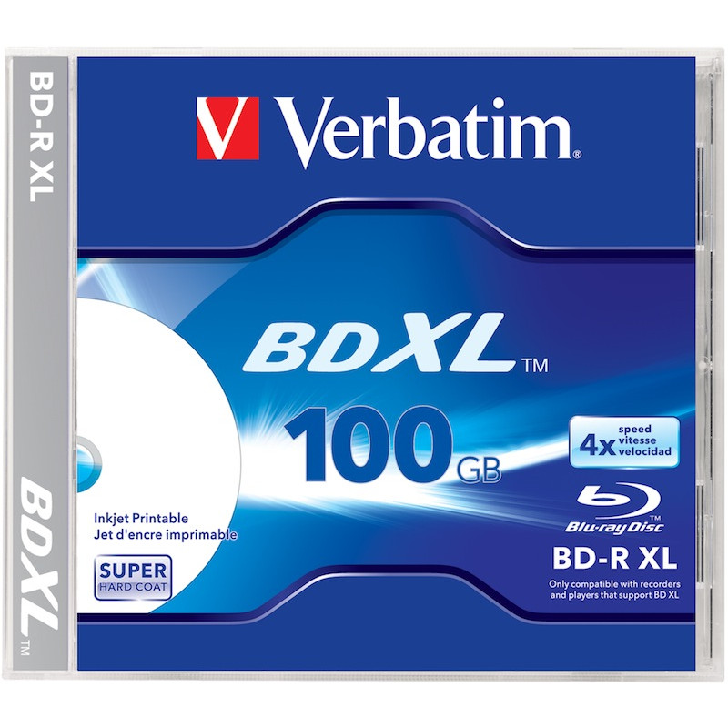 BD-R Verbatim XL 100 Go 4x Imprimable jet d'encre large Jewel Case
