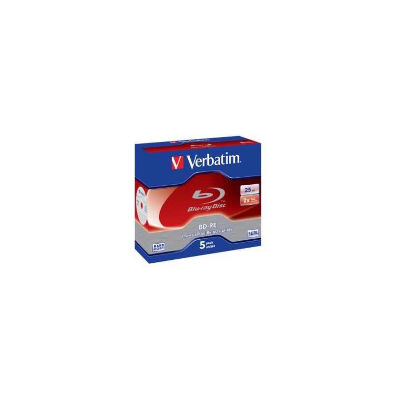 BD-RE Verbatim 25GB 2x Superficie blanca/azul Hard Coat Jewel Case 5 uds.