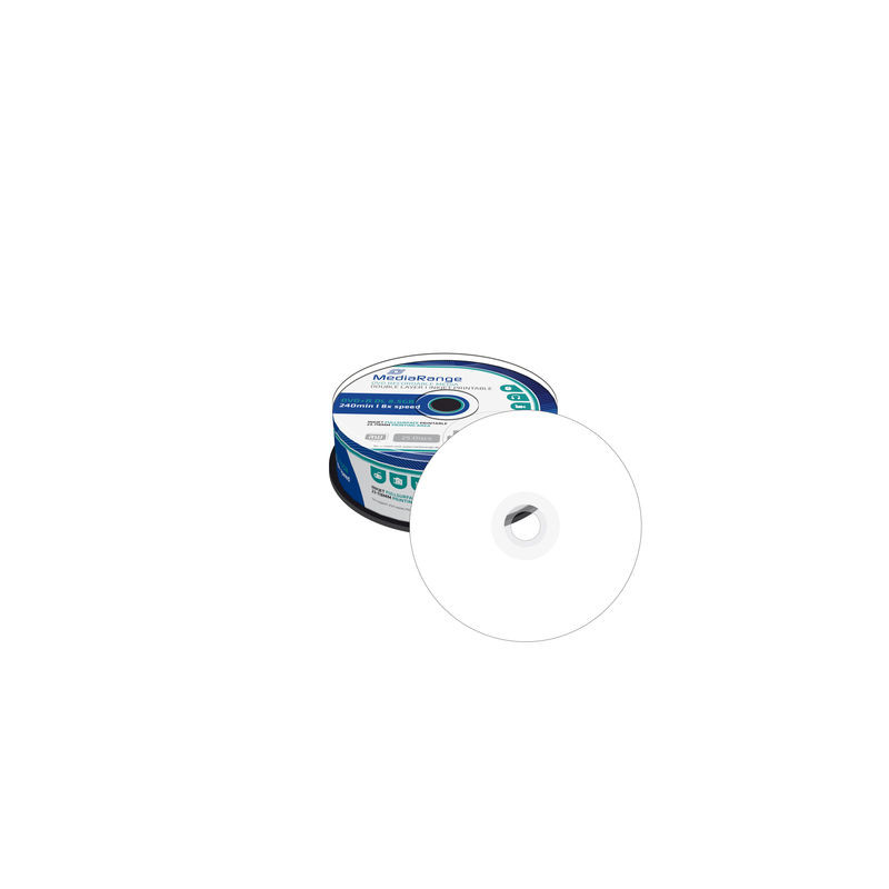 MediaRange DVD+R Double couche 8,5 Go 240 min 8x, imprimable jet d'encre surface intégrale, spindle 25