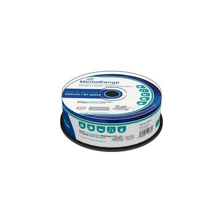 MediaRange DVD+R Doble capa 8,5GB 240min 8x, imprimible inkjet superficie completa, tarrina 25