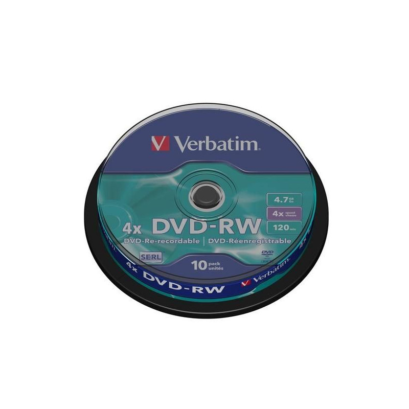 Verbatim DVD-RW Serl 4,7GB 4X superficie plata mate tarrina 10