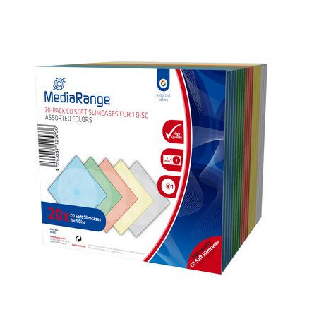 MediaRange CD Soft Slimcase pour 1 disc, 5mm, Couleurs assorties, Pack 20