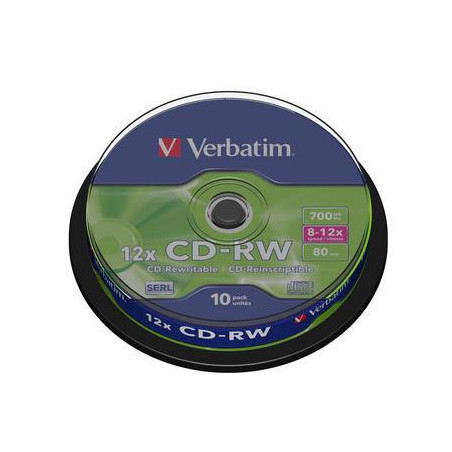 Verbatim CD-RW SERL 700MB 12X SCRATCH RESISTANT SURFACE Cake 10