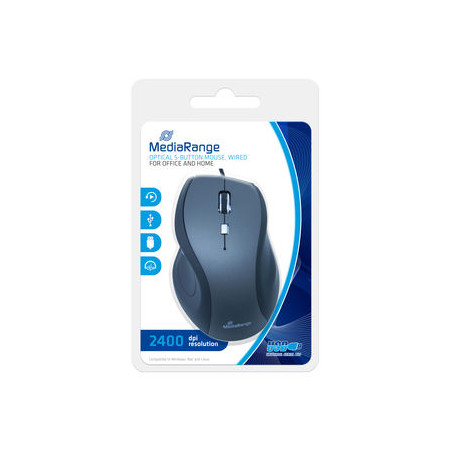 MediaRange Mouse ottico a 5 tasti, con filo, nero/grigio