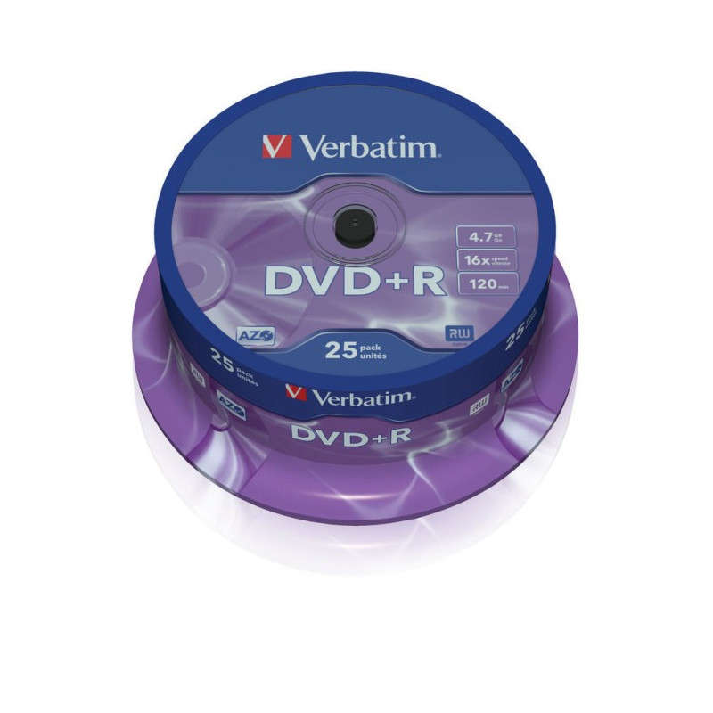 Verbatim DVD+R AZO 4,7 Go 16X surface argent mat spindle 25