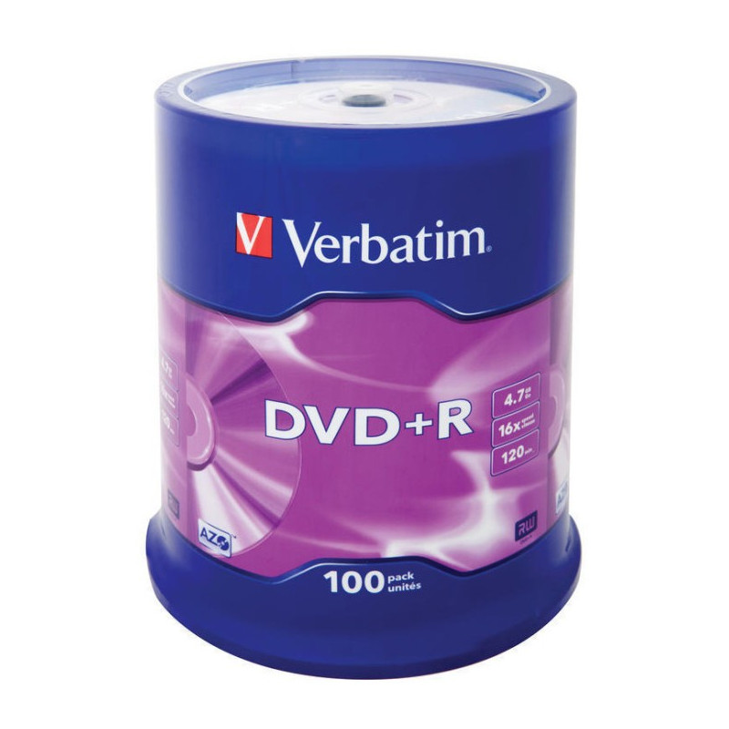 Verbatim DVD+R AZO 4,7GB 16X superficie argento opaco campana 100