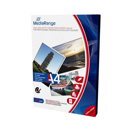 MediaRange DIN A4 Photo Paper for inkjet printers, dual-side matte-coated, 200g, 50 sheets